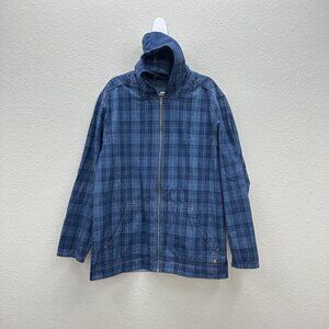 The Territory Ahead Blue Plaid Corduroy Full Zip Hooded Shirt Mens sz Large Tall
